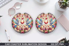 Dove Car Coaster Sublimation, Valentines Coaster PNG Product Image 1