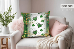 Green Plaid Shamrock Hearts Glitter Pillow PNG Sublimation D Product Image 1