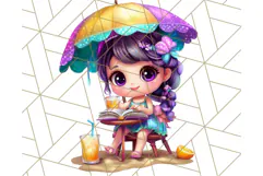 Chibi Summer Girls Clipart PNG, Bright Kawaii Summer Art Product Image 2