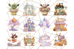 Pastel Halloween Town PNG Clipart, Spooky Shops &amp; Homes Png Product Image 2