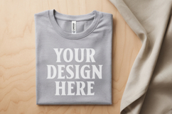 Ash Folded Bella Canvas 3001 Flat Lay T-Shirt Mockup Product Image 1