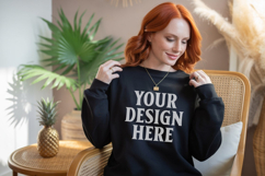 Black Gildan 18000 Crewnwck Sweatshirt Mockup, gildan 18000 Product Image 1