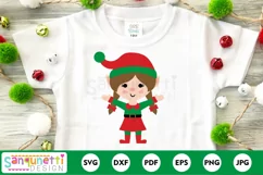 Cute little girl elf SVG, Christmas cutting file Product Image 2