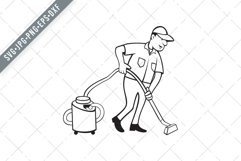 Industrial Carpet Cleaner Worker Vacuuming with Vacuum Side Product Image 1