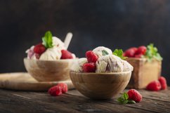 Summer ice cream with raspberry and mint on the wooden table Product Image 1
