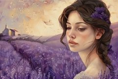 Digital artwork of a woman in a lavender field with a tranqu Product Image 1