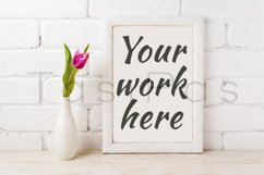 White frame mockup with magenta pink tulips Product Image 3