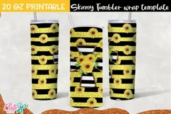 Striped cross with sunflower day 20 Oz. Skinny Tumbler Product Image 1
