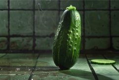 Fresh cucumber on a wet surface Product Image 1