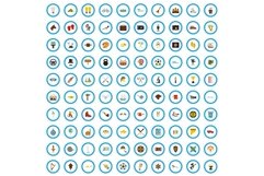 100 leisure icons set, flat style Product Image 1
