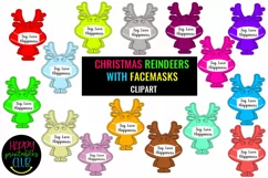 Christmas Reindeer with Face Masks Clipart- COVID Christmas Product Image 1