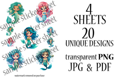Cute Mermaid Stickers Printable | 80 Chibi Anime Designs Product Image 14