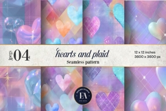 Pastel Hearts Plaid Digital Paper, Cute Seamless Pattern Product Image 1