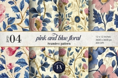 Vintage Pink and Blue Floral Pattern | Ornamental Flowers Product Image 1