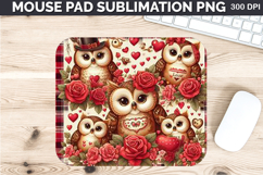 Watercolor Owl Mouse Pad Sublimation - Valentines PNG Product Image 1