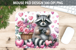 Watercolor Raccoon Mouse Pad Sublimation - Valentines PNG Product Image 1