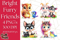 Cute Animal Friends Clipart PNG, Bright Spring Animal Duos Product Image 1