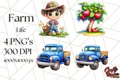 Kids Farm Clipart, Cute Farmer and Farm Animal PNG Product Image 1