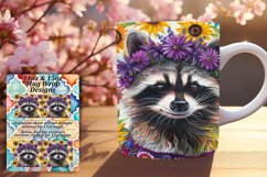 Whimsical Raccoon with Floral Mug Wrap for 11oz/15oz Product Image 1