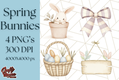 Spring Bunnies PNG Watercolor Bunny Clipart, Pastel Easter Product Image 1
