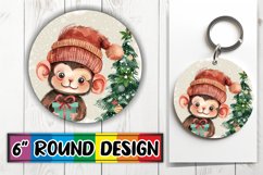 Festive Watercolor Animals Keychain Round Design Product Image 1