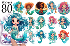 Cute Mermaid Stickers Printable | 80 Chibi Anime Designs Product Image 1