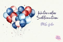 4th of July PNG Balloons Watercolor Clipart American flag Product Image 1