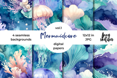 Mermaidcore Digital Paper Watercolor Seamless Patterns Product Image 1