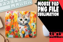 Cute Cat Mouse Pad with Vibrant Flowers PNG Product Image 1