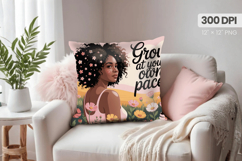 Afro Girl /Woman braided hair Pillow Design, Black Queen PNG Product Image 1