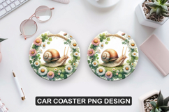 Flower Snail Car Coaster Sublimation| Animal Coaster PNG Product Image 1