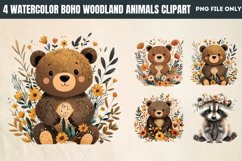 Watercolor Boho Woodland Animals Clipart PNG Product Image 1
