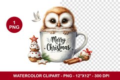 png watercolor clipart - baby owl in the mug Product Image 1