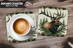 Cute Deer, Animal coaster, Buffalo Plaid Square Coaster PNG Product Image 1