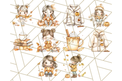 Pumpkin Spice Chibi Girls, Fall Accessories PNG, Cozy Autumn Product Image 3