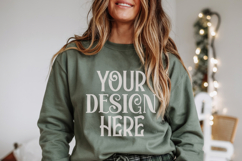 Christmas Gildan 18000 Forest Green Crewneck Sweatshirt Mock Product Image 1