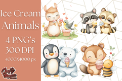 Spring Animal Ice Cream Clipart, Cute Pastel Animal PNG Product Image 1