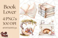 Cozy Book Lover Clipart PNG, Aesthetic Reading Graphics Product Image 1