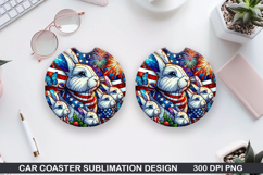Bunny Car Coaster Sublimation, 4th Of July Coaster PNG Product Image 1