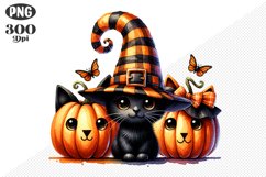 Halloween Cat And Pumpkin Sublimation - Clipart PNG Design Product Image 1