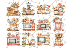 Whimsical Cottagecore Kitchen Clipart, Retro Coral PNG Decor Product Image 3