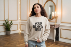 Sand Gildan 18000 Sweatshirt Model Mockups, Product Image 1