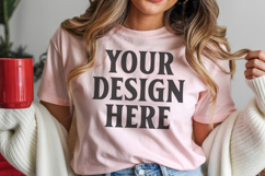 Christmas Bella Canvas 3001 Heather Peach Shirt Mockup ,Tran Product Image 1