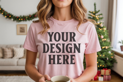 Bella Canvas 3001 Heather Peach Christmas Shirt Mockup, Tran Product Image 1