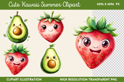 Cute Kawaii Summer Clipart PNG Product Image 1