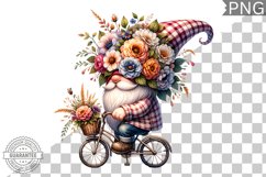 Floral Crown Gnome Rides A Bike Sublimation Clipart Design Product Image 1