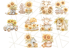 Muted Sunflower Clipart, Watercolor Farmhouse Florals Png Product Image 3