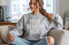 Ash Gildan 18000 Sweatshirt Mockup,G18000 Crewneck Sweatsh Product Image 1