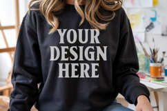 Black Gildan 18000 Crewnwck Sweatshirt Mockup, gildan 18000 Product Image 1