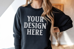 Gildan 18000 Black Mockup , Crewneck Sweatshirt Boho Mock-up Product Image 1